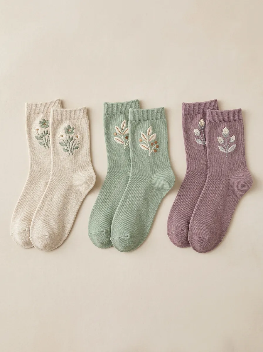 Women's Botanical Embroidered Crew Sock Set