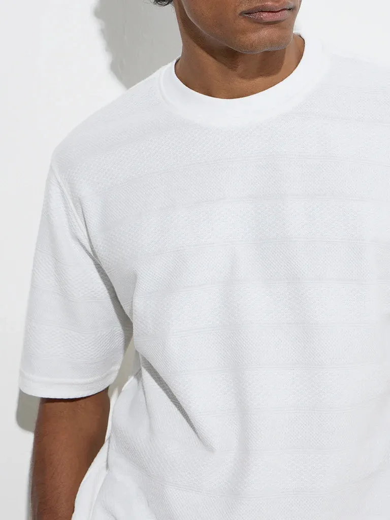 Plain White Loose Cotton-Blend T-Shirt