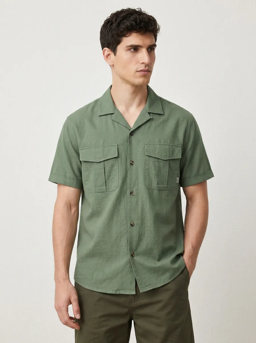 Men's Sage Green Utility Camp Collar Shirt
