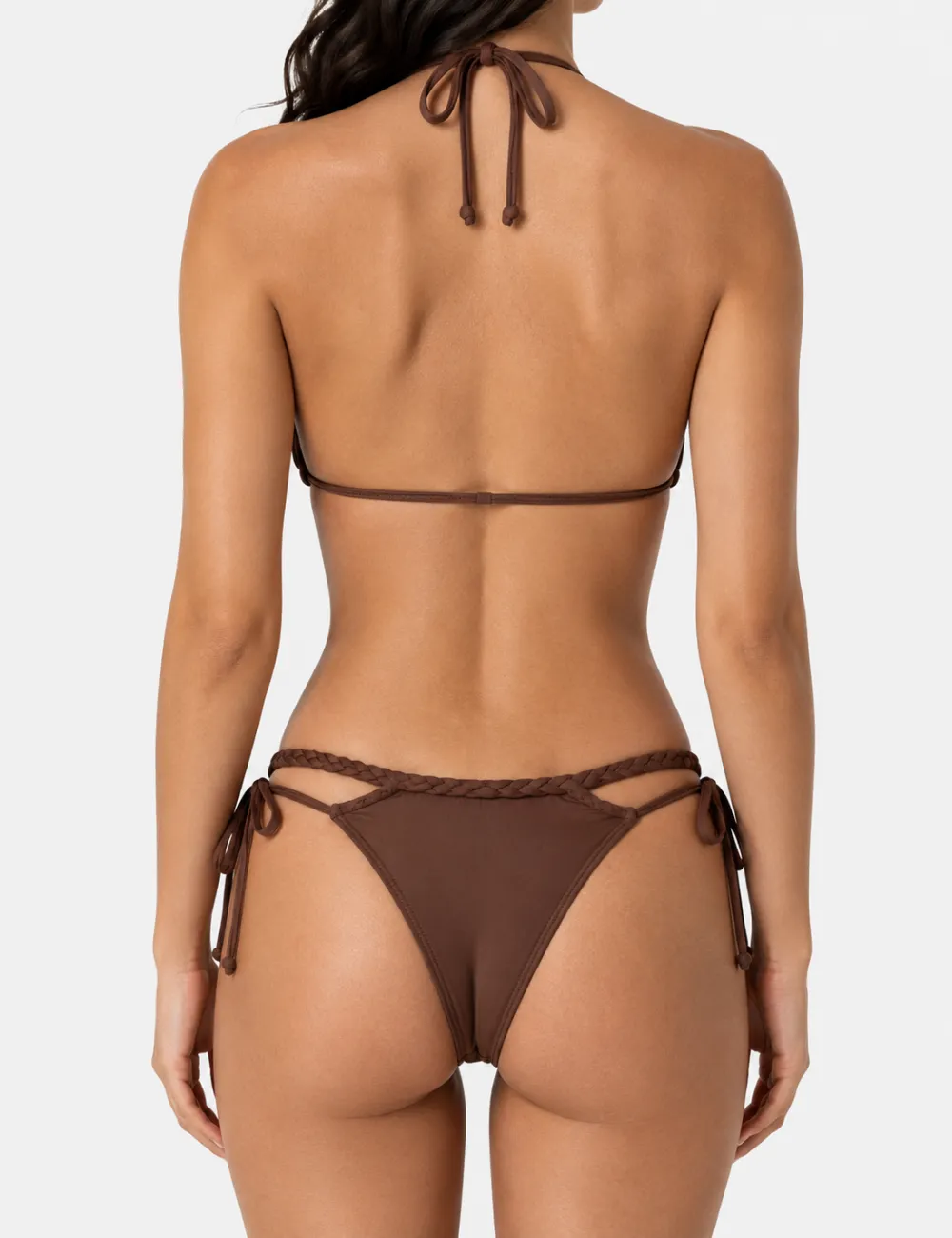 Braided Trim Halter Triangle Piece Bikini Set