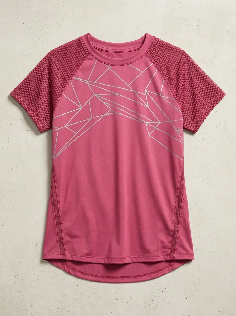 Women's Fitness Geometric Line Printed Athletic Top