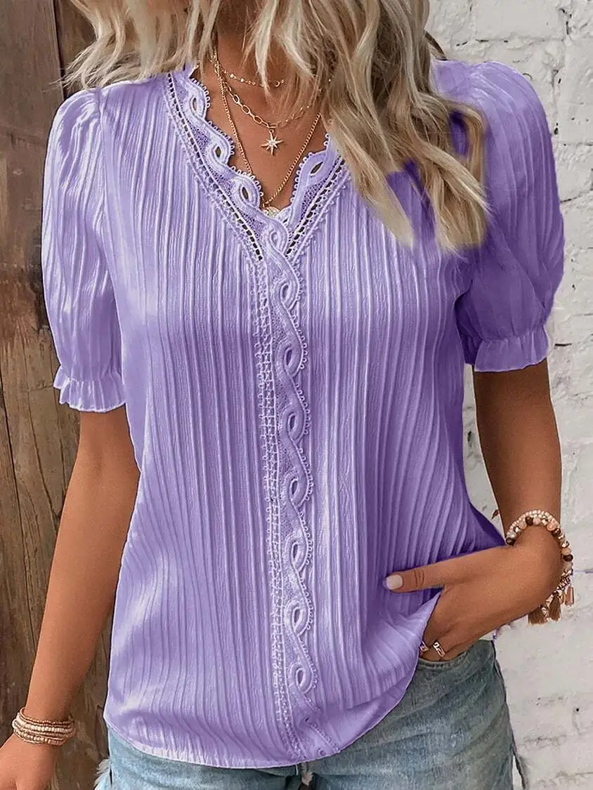 Limited Stock🛒Clearance sale🔥V Neck Plain Lace Elegant Shirt