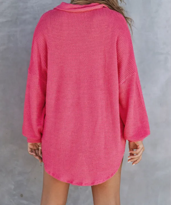 Waffle Knit Button Front Blouse