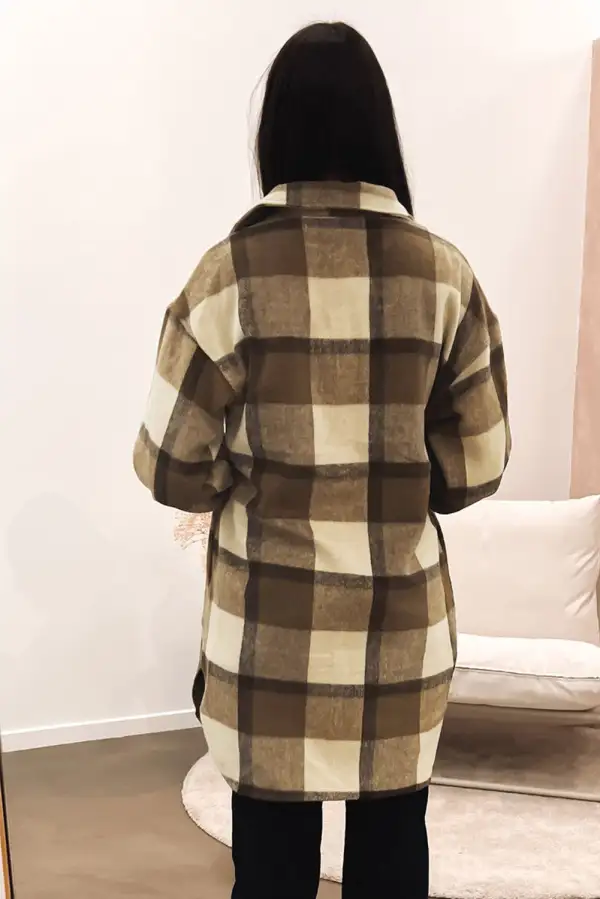 Plaid Flap Pocket Smocked Cuff Shirt Jacket