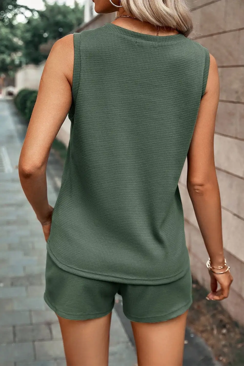 Waffle Knit Relaxed Shorts Lounge Set