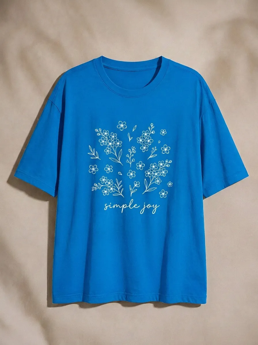 Women's Simple Joy Floral Botanical Line Art Printed T-shirt