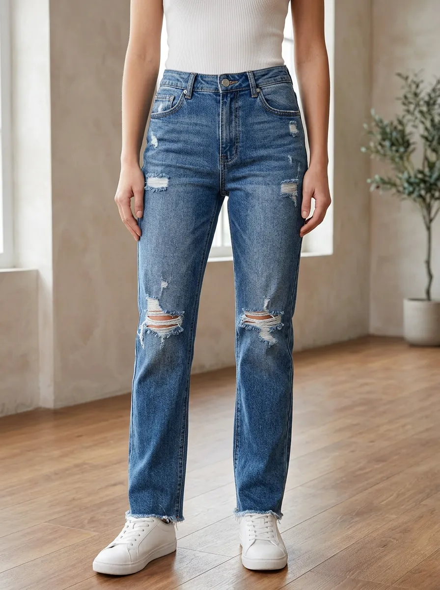 Women's Casual Fashion Distressed Ripped Denim Jeans