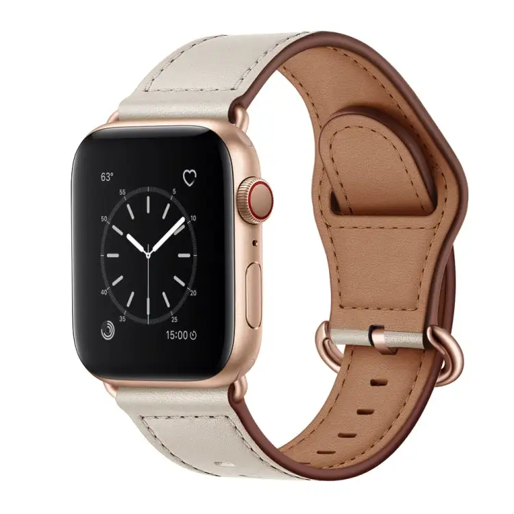 Genuine Leather Watch Band for Watch Ultra 49 mm & Ultra 2 49 mm / Series 9 & 8 & 7 45 mm / SE 3 & SE 2 & 6 & SE & 5 & 4 44 mm / 3 & 2 & 1 42 mm - Beige