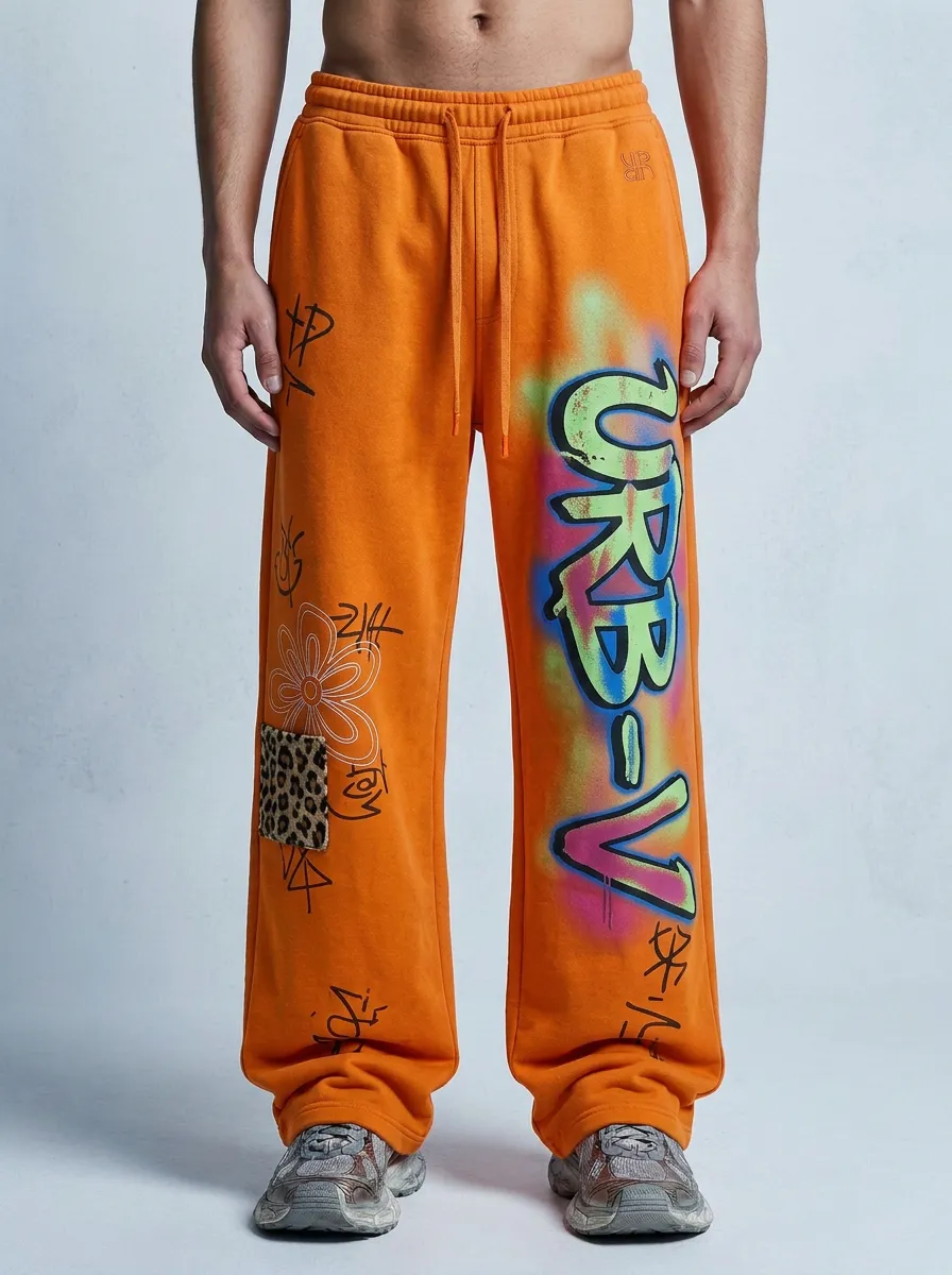Unisex Streetwear Graffiti Leopard Patch Sweatpants