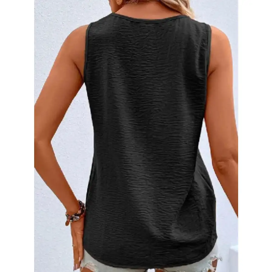 Full Size Decorative Button V Neck Tank
