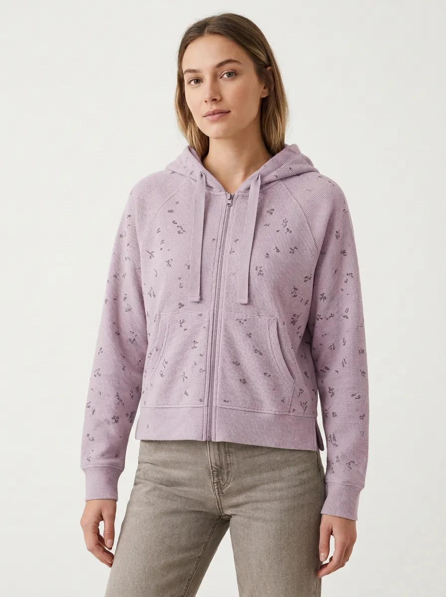 Women's Classic Floral Waffle Textured Graphic Hoodie