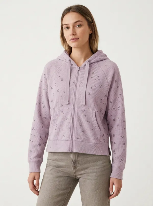 Women's Classic Floral Waffle Textured Graphic Hoodie