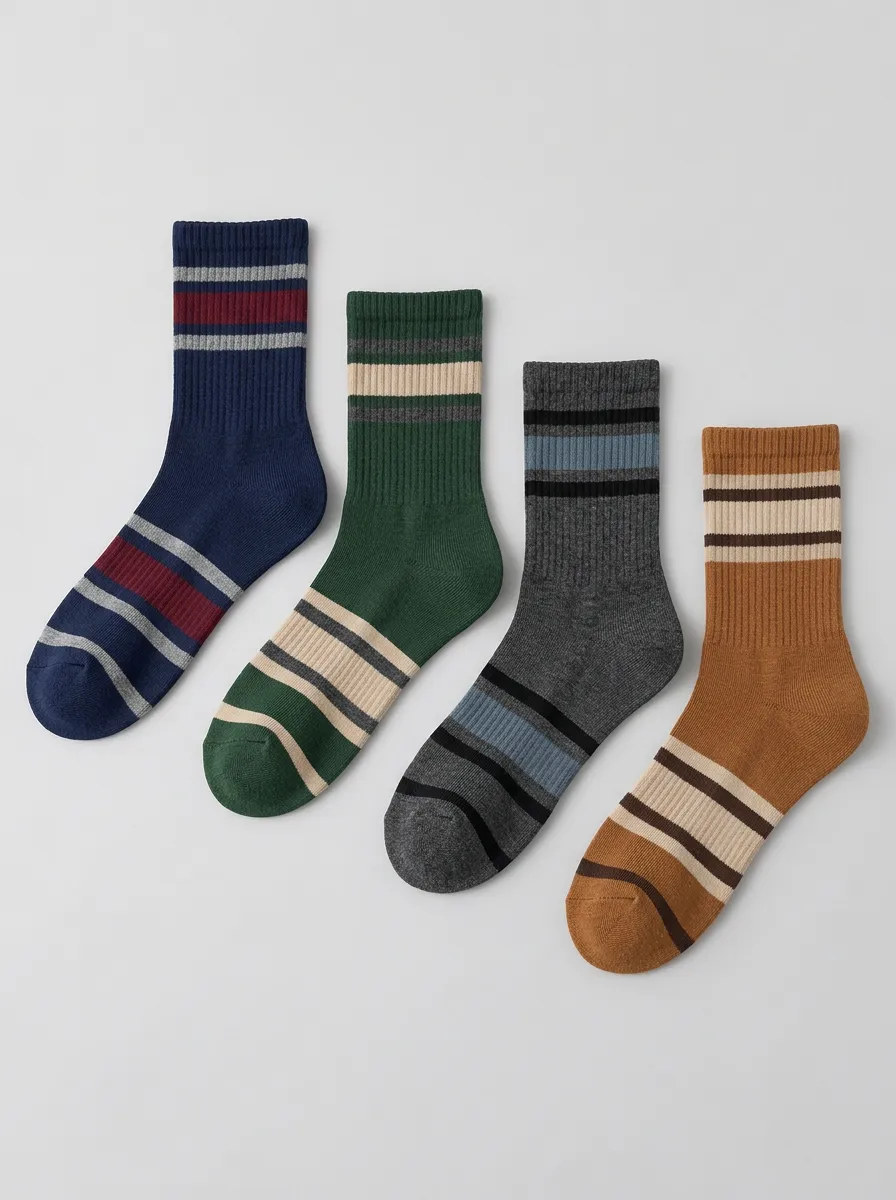 Men's Vintage Striped Pattern Printed Crew Socks 4-Pack