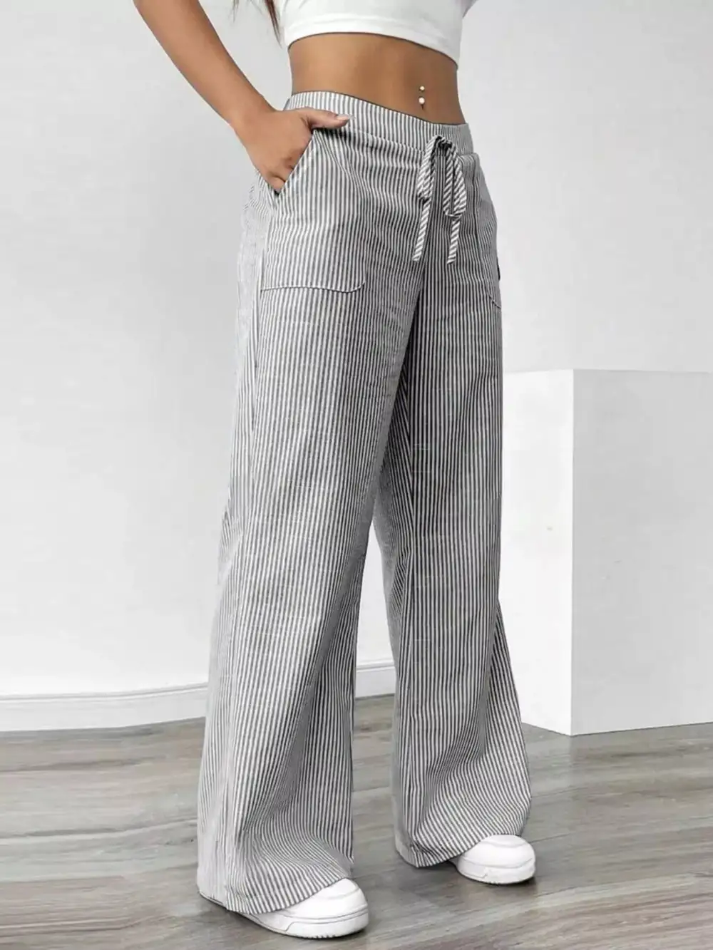 Polished Striped Wide Leg Pants