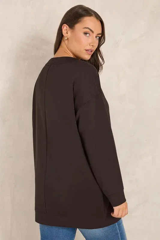 Chocolate Brown Luxe Zip Detail Sweatshirt