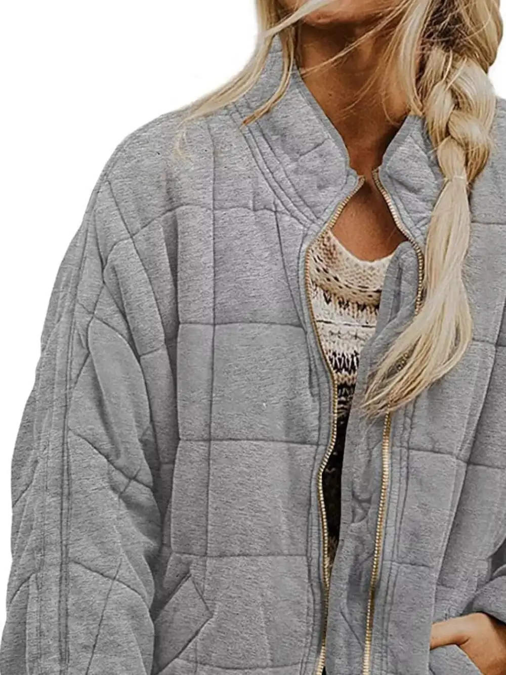 Full Size Zip Up Quilted Bomber Jacket Plus Size