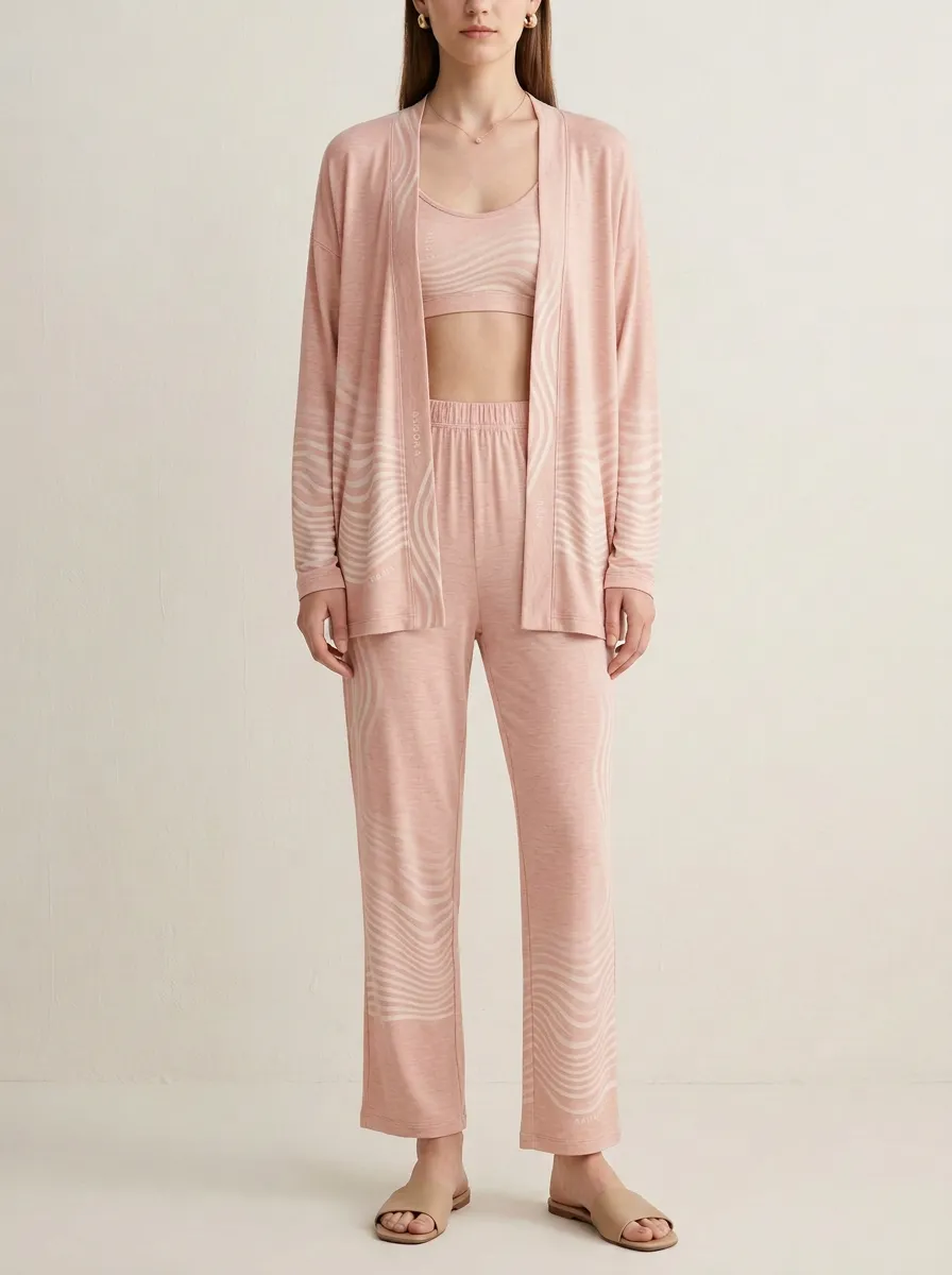 Open Front Wavy Cardigan Lounge Set