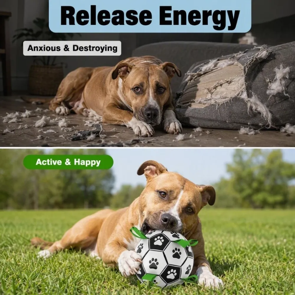 Interactive Dog Soccer Ball Durable Tug Chew Toy with Pump
