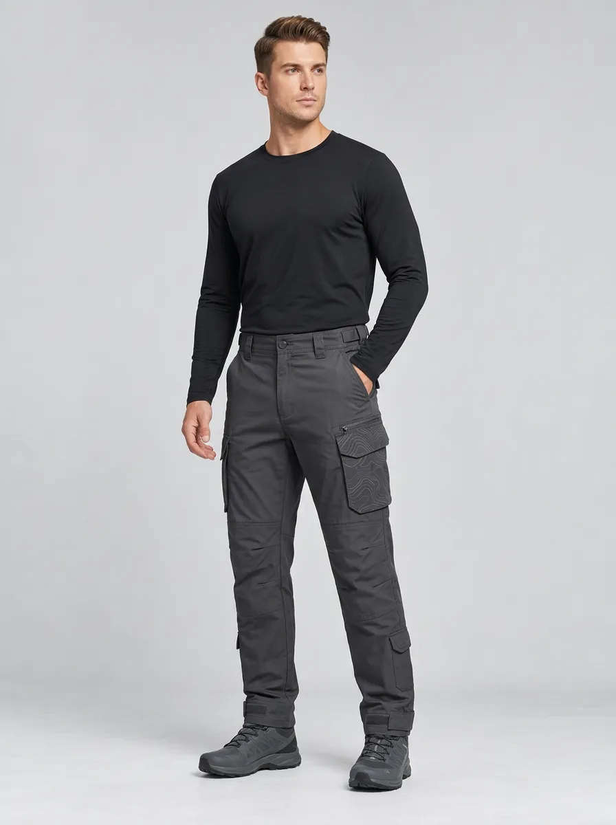 Men's Charcoal Grey Topographic Tactical Cargo Pants