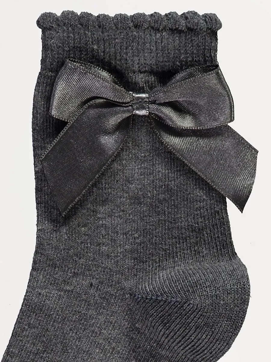 Grey Bow Cotton Rich Ankle Socks 3 Pack