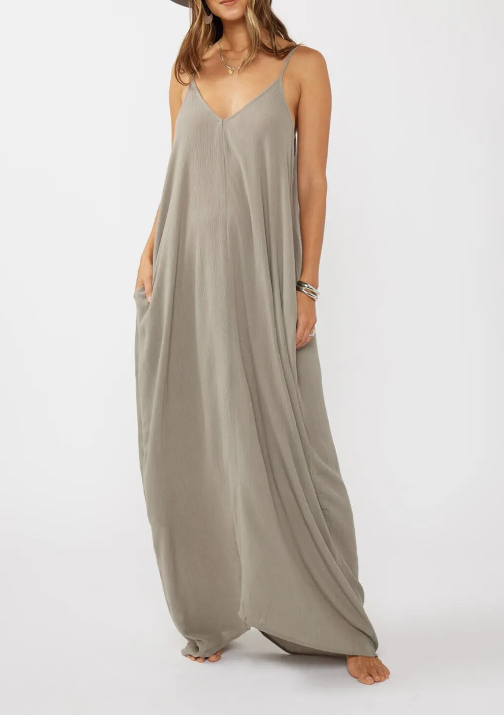 V-Neck Maxi Cami Dress with Pockets