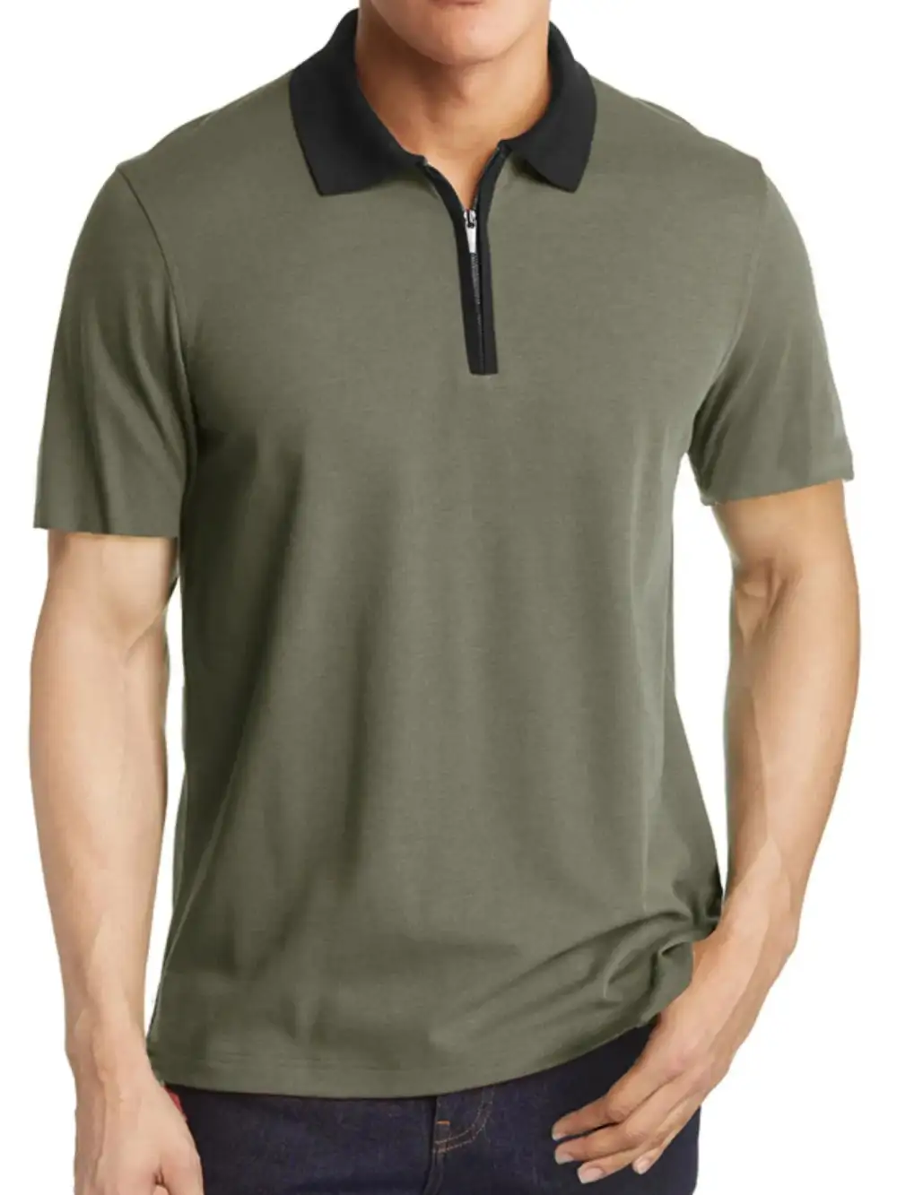 Woven Contrast Detail Collared Polo Shirt