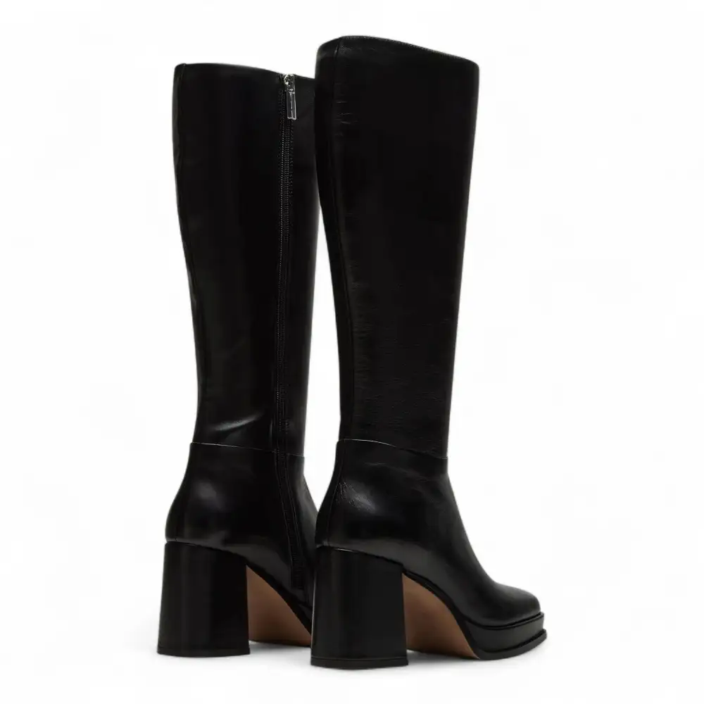 Mystery Black Leather Women's Block Heel Platform Boot