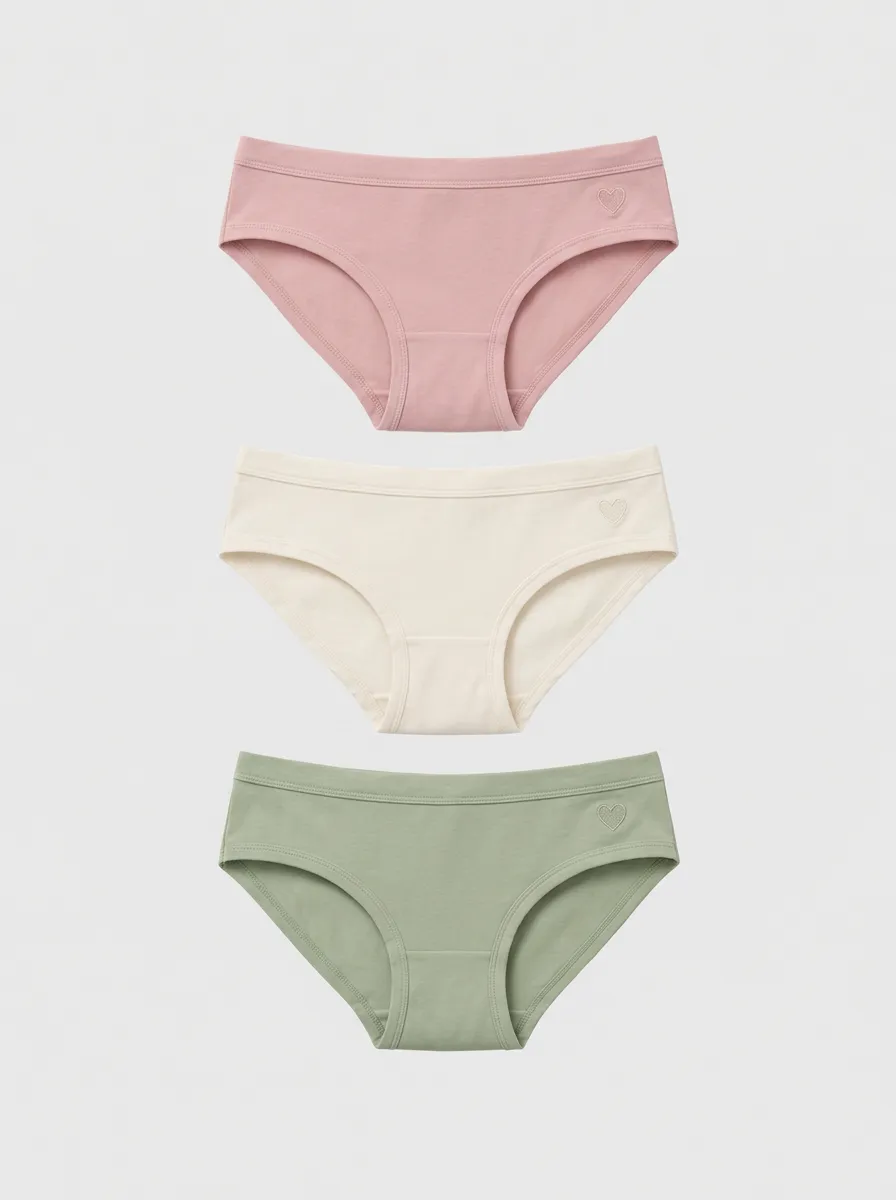 Women's Minimalist Heart Embroidered Cotton Multi-pack Panties