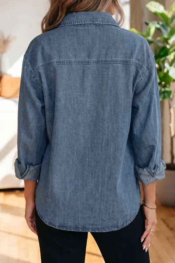 Women's Colorblock Denim Button Front Blouse