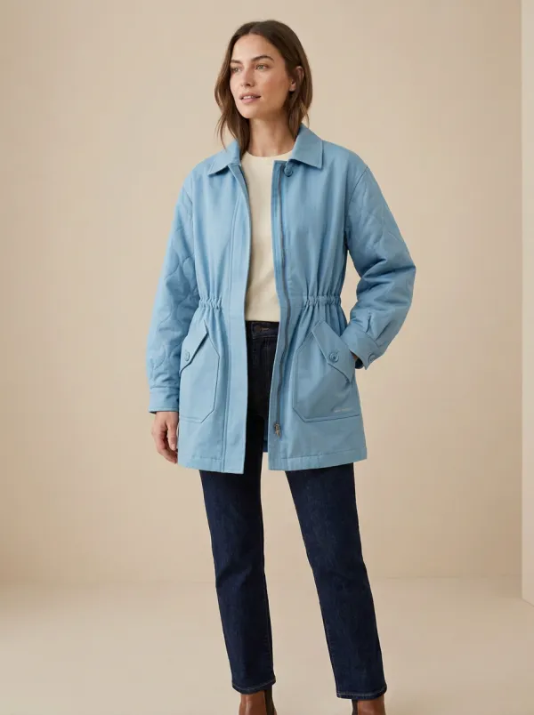 Casual Quilted Sleeve Drawstring Waist Jacket