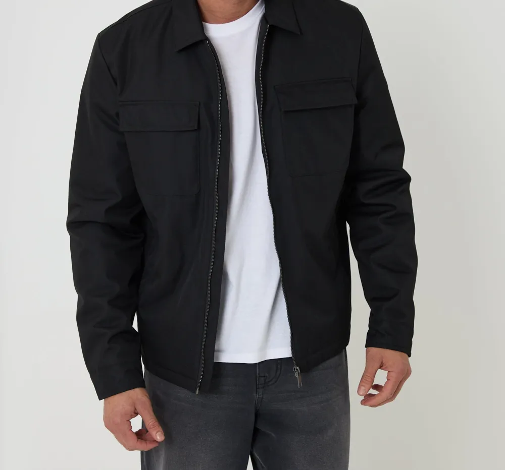 Men's Black Water-Resistant Lightweight Zip Jacket