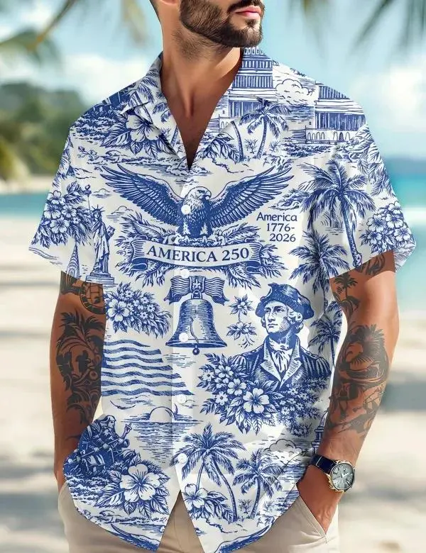 Men's Retro Hawaii Shirt Mixed Bundle 250 Years of Freedom 250th Anniversary Patriotic Shirt