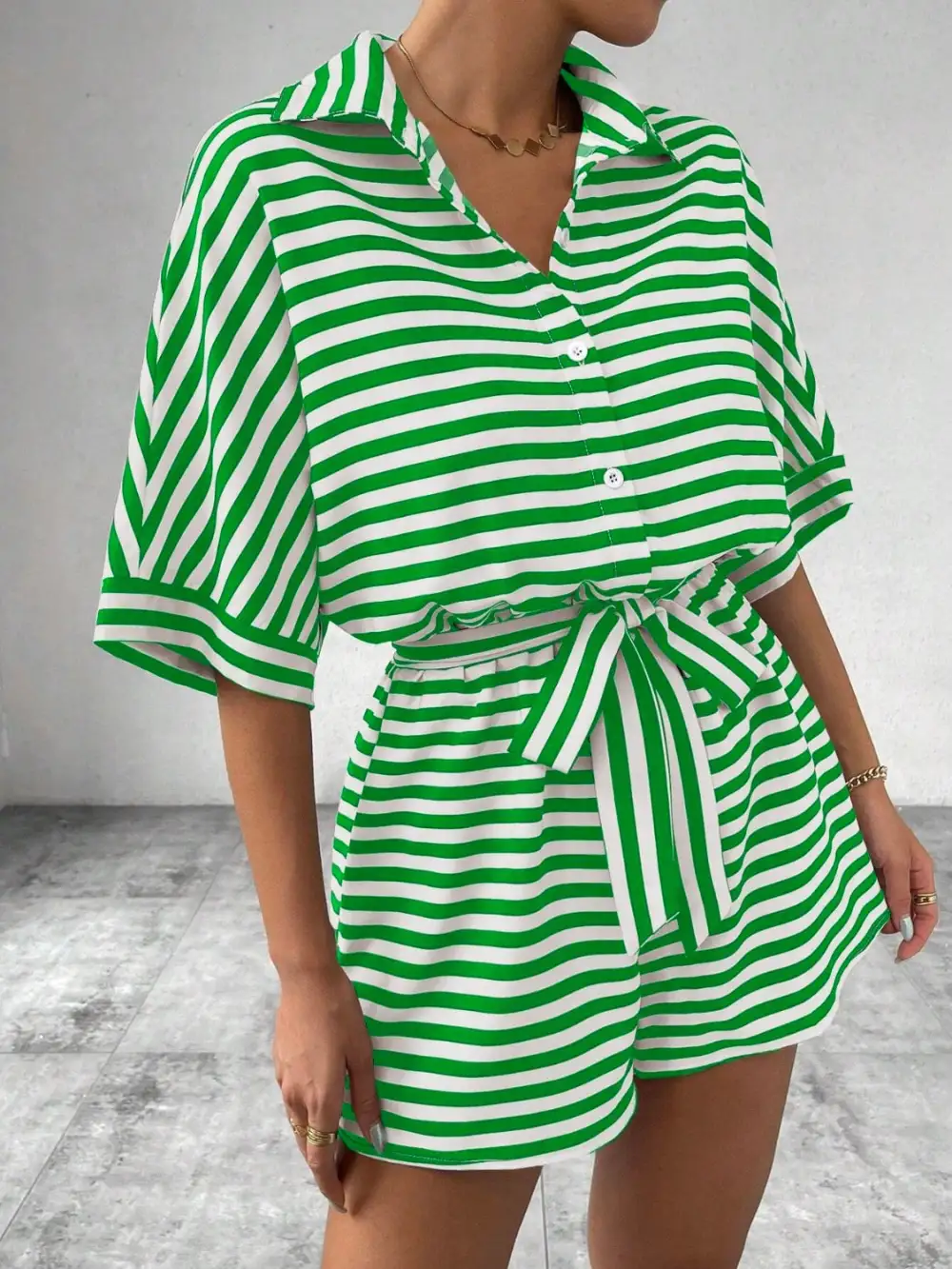 Tie Waist Half Button Romper