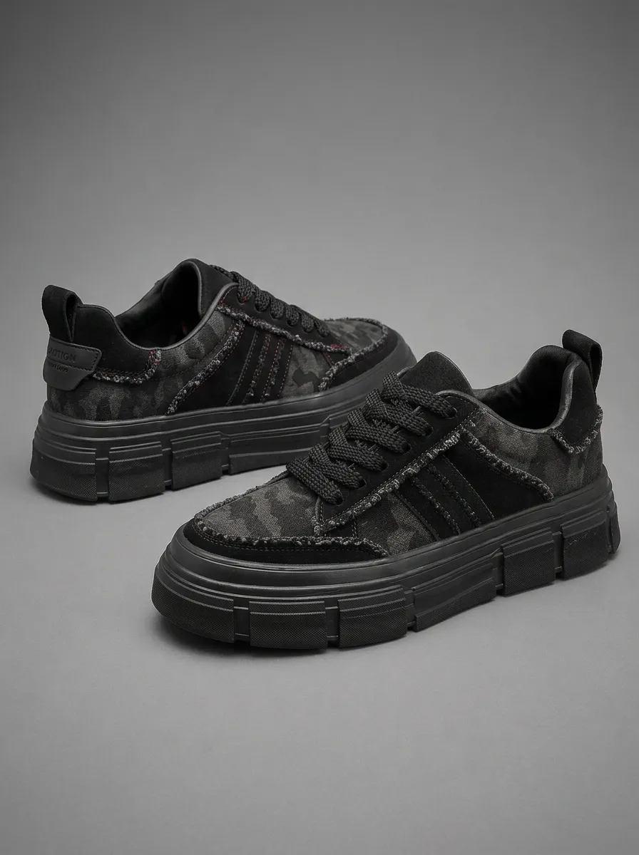 Men's Urban Streetwear Black Camo Printed Sneakers