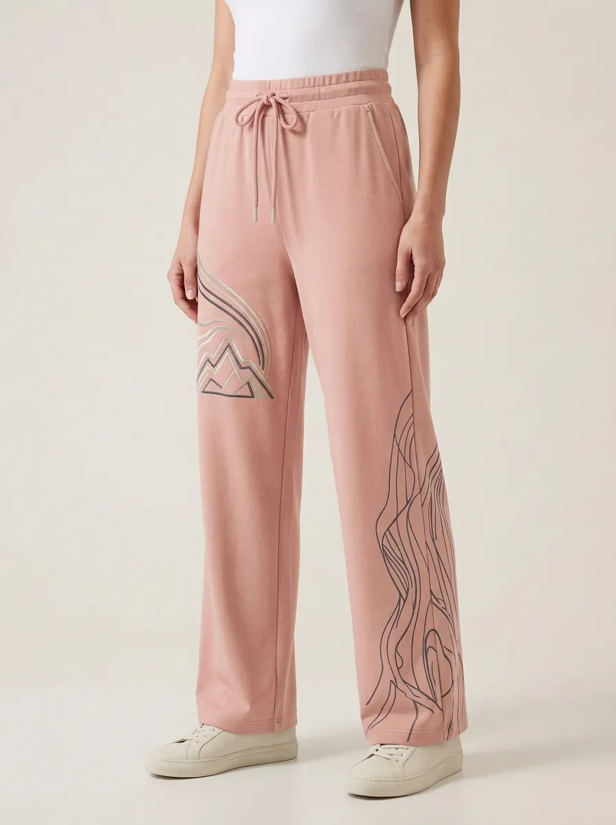 Women's Sage Green Mountain Print Wide-Leg Sweatpants
