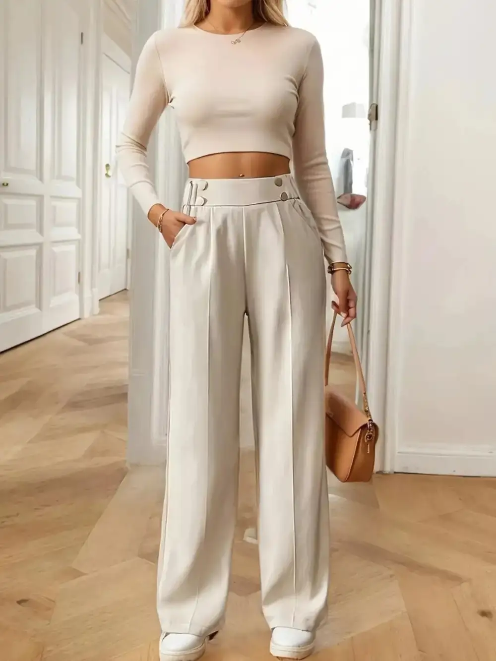 Wide Leg High Waist Cropped Pocketed Pants