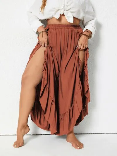 Plus Ruffled Wide Leg Detail Pants