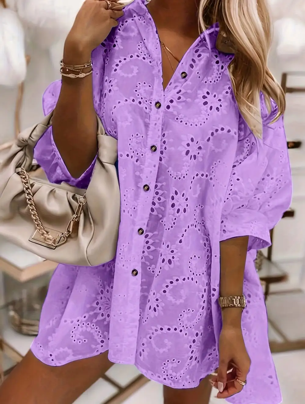 Openwork Flower Button Shirt
