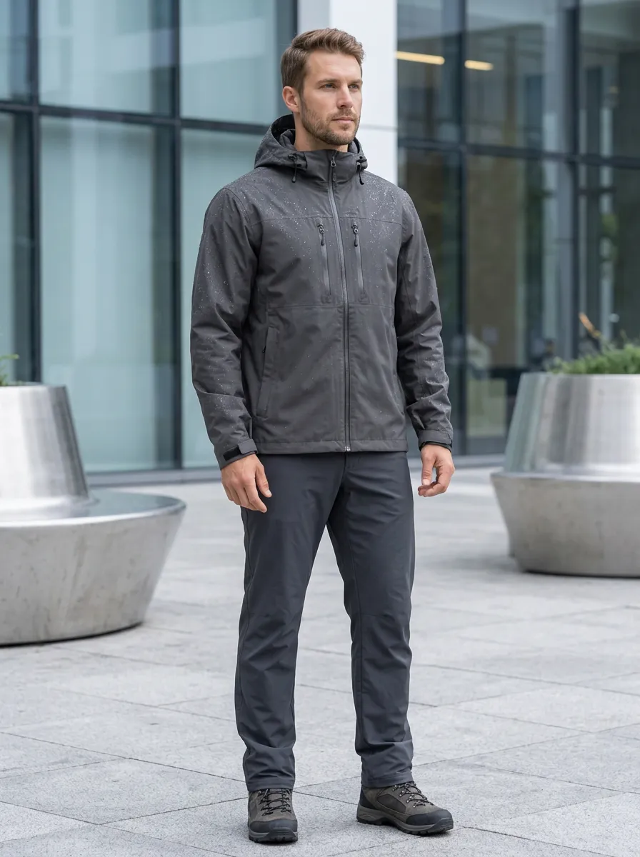 Men's Grey Waterproof Hooded Jacket