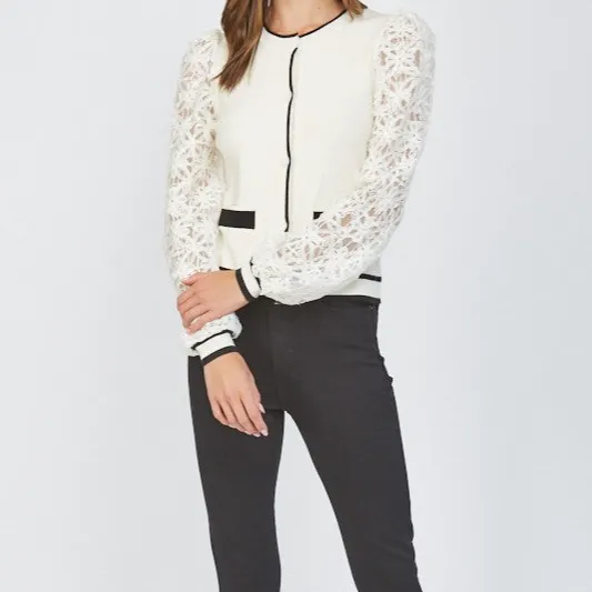 Lace Detail Floral Detail Button Front Striped Cardigan