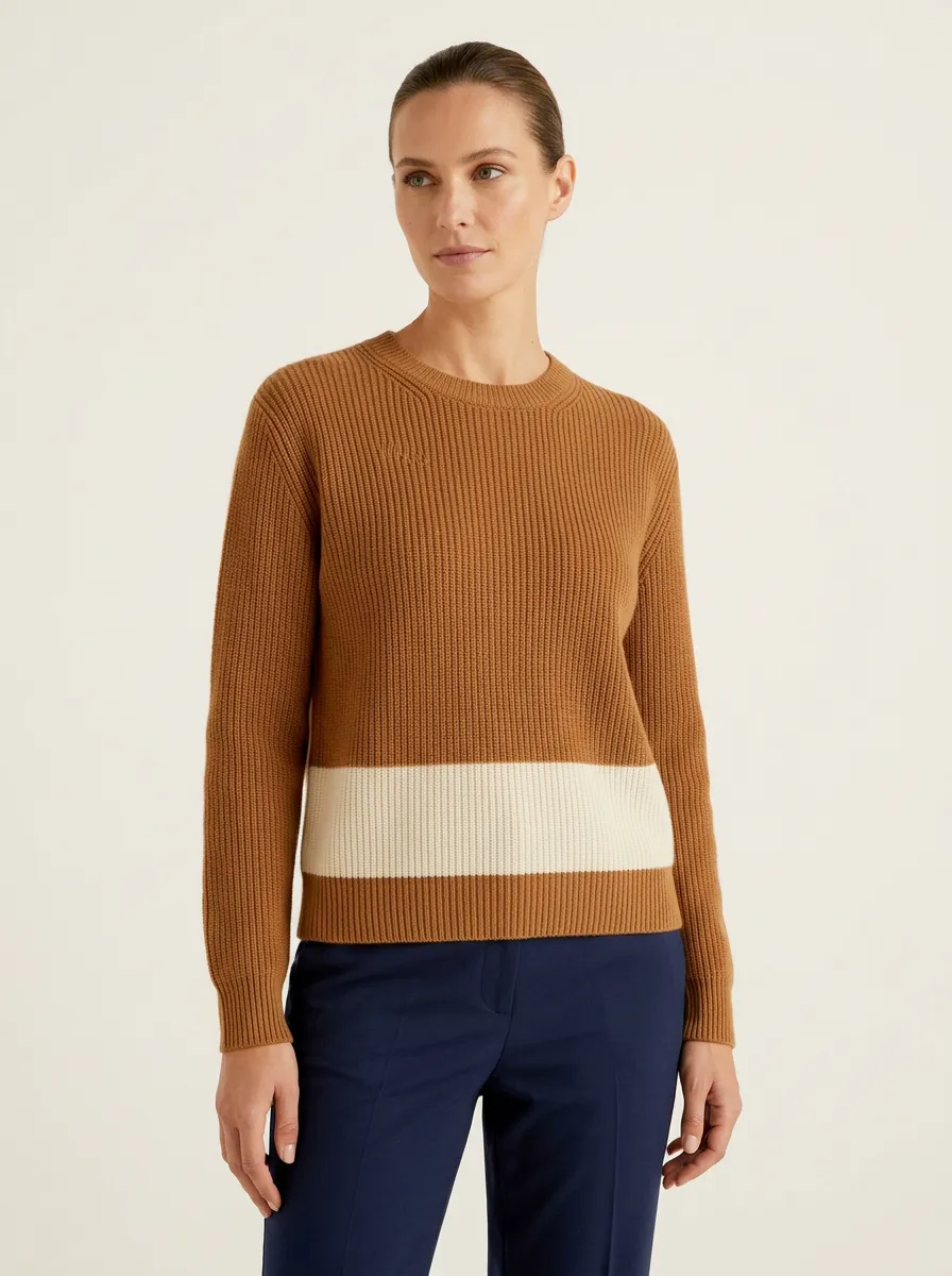 Women's and Colorblock Ribbed Crewneck Sweater