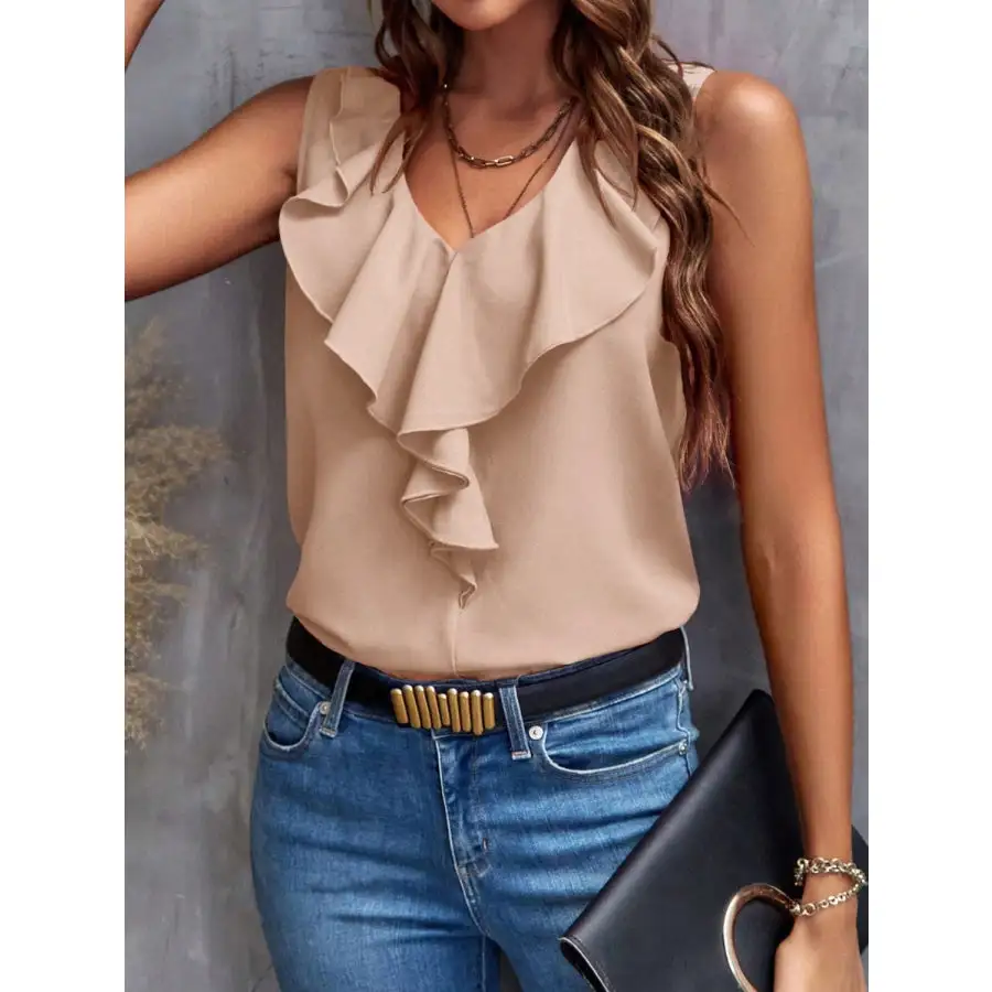 Cozy Ruffled V Neck Tank