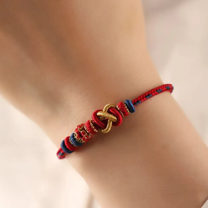 Handcrafted Peach Blossom Knot Rope Adjustable Bracelet