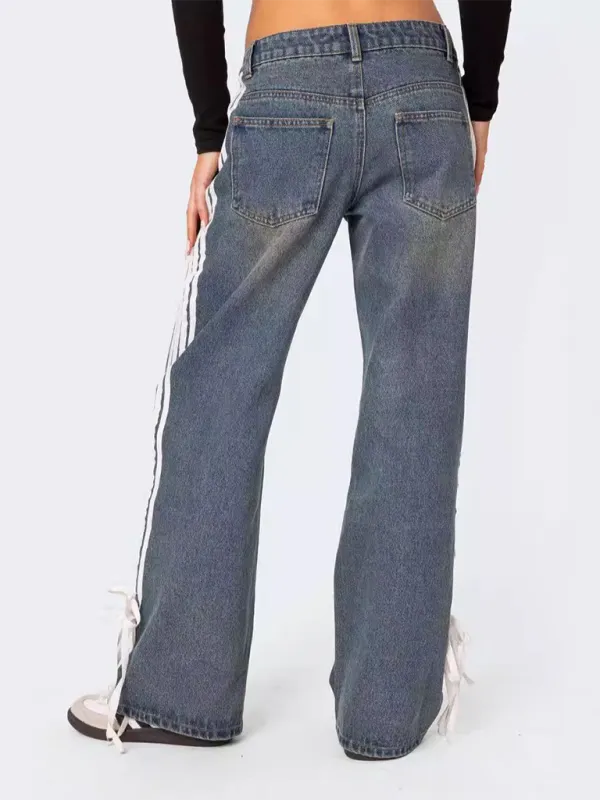 Casual Wide Leg Drawstring Denim Jeans