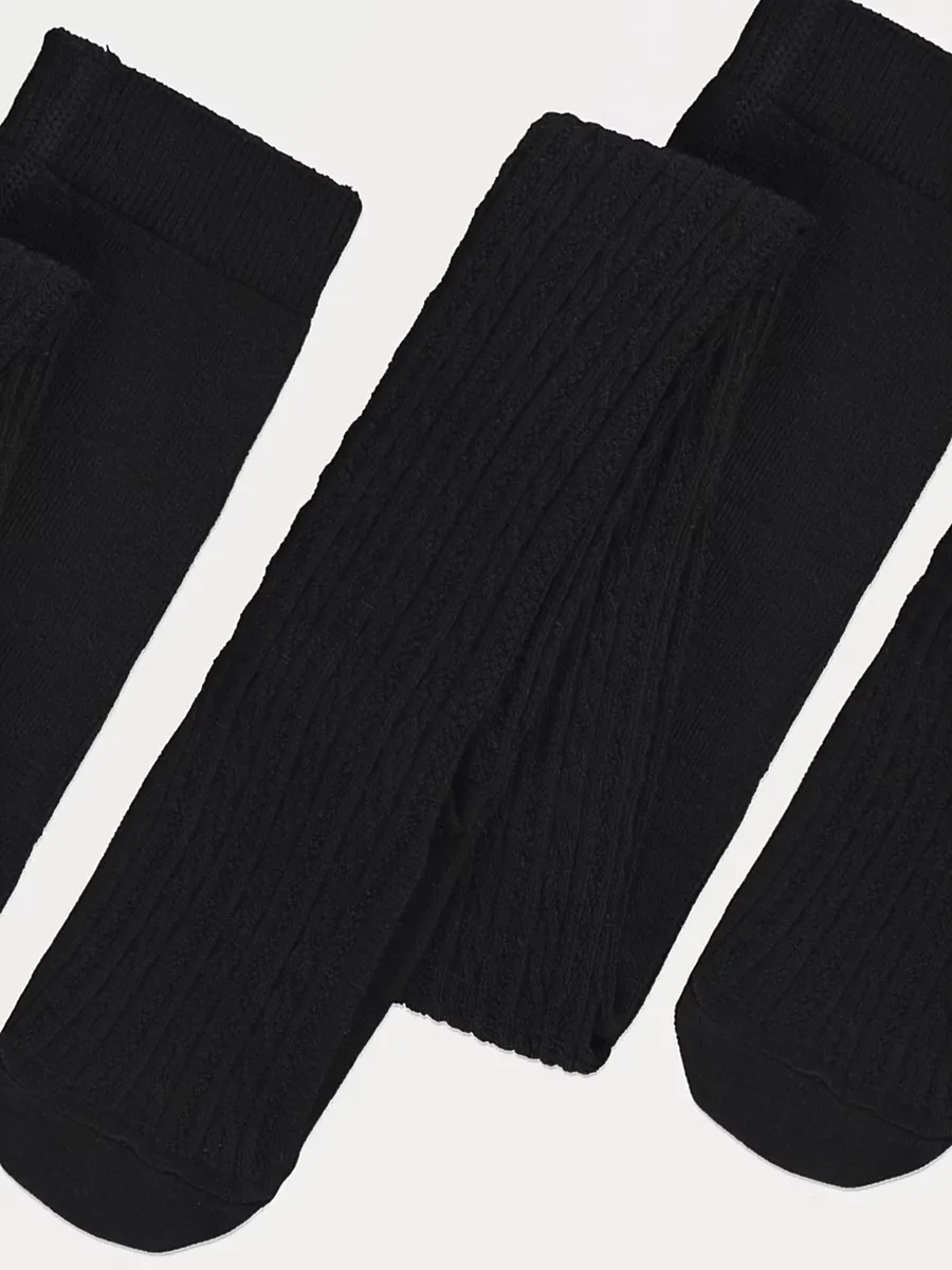 Black Cable Knit Tights 3 Pack