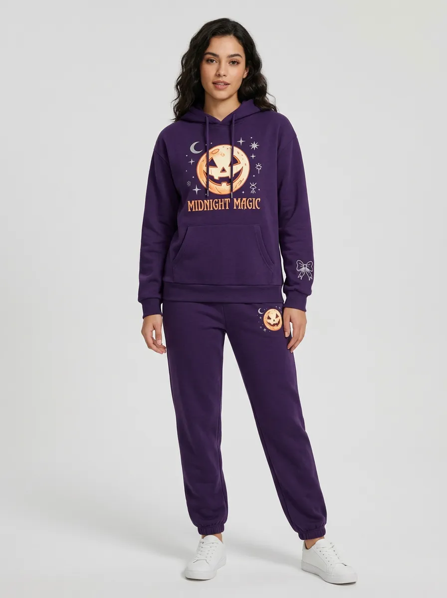 Women's Halloween Midnight Magic Pumpkin Printed Lounge Set