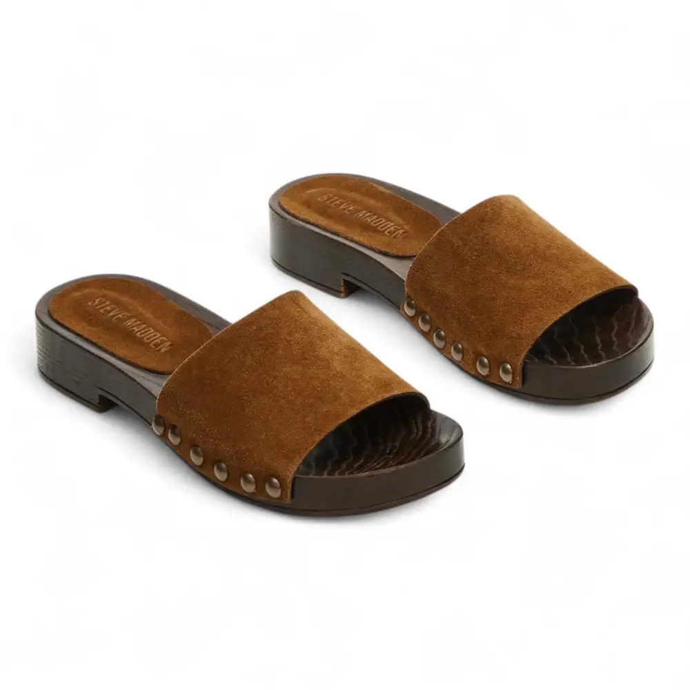 Cento Chestnut Suede Studded Slide Sandal