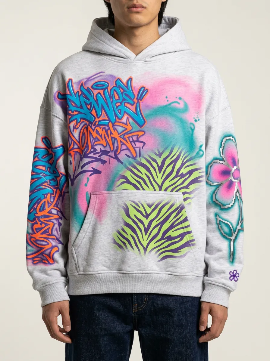 Unisex Streetwear Graffiti Zebra Flower Graphic Hoodie