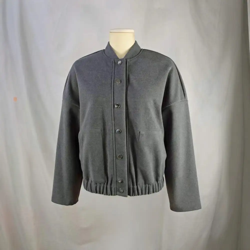 Stand Collar Snap Front Ribbed Trim Bomber Jacket