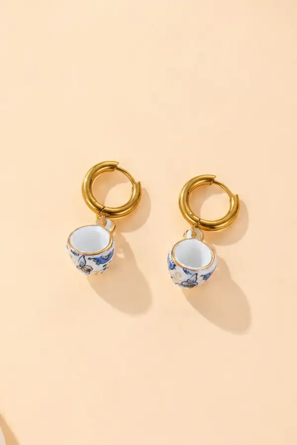 Ceramic Teacup Charm Earrings
